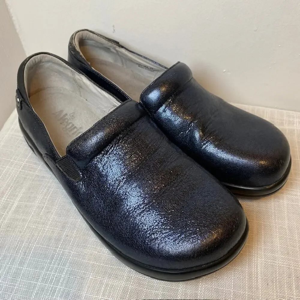 Alegria Navy Blue Glitter Leather Keli Slip On Clogs Comfort Shoes Womens 8.5